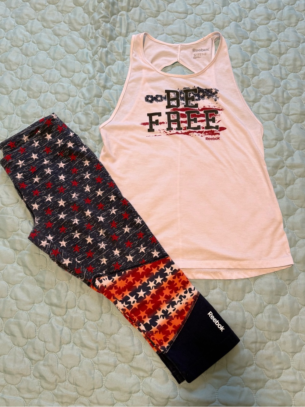 Reebok White Tank with Red, Navy & White Star Leggings